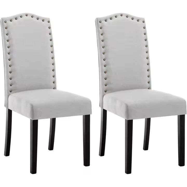 Conjunto de 2 Sillas Modernas de Comedor Taburetes para Sala de Reuniones Sillas Vintage con Remaches Sillas con Respaldo Asiento de Lino, Gris, BH386hgr-2 - 1