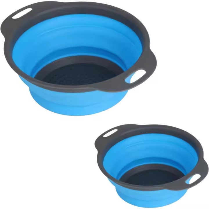 Colador Plegable de Silicona para Cocina Azul, Ideal para Pasta, Frutas, Verduras 2 Piezas - 1