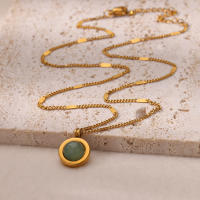 Collar De Acero Inoxidable Con Colgante De Piedra Natural Verde Para Mujer Color Oro Redondo Joyería De Fiesta Y Boda Regalo - details 3