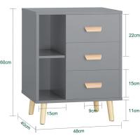 Auxiliares Mesita de Noche con 3 Cajones Mesa para Salón Comedor con 2 Estantes 48 x 40 x 60 cm Gris ES - details 2