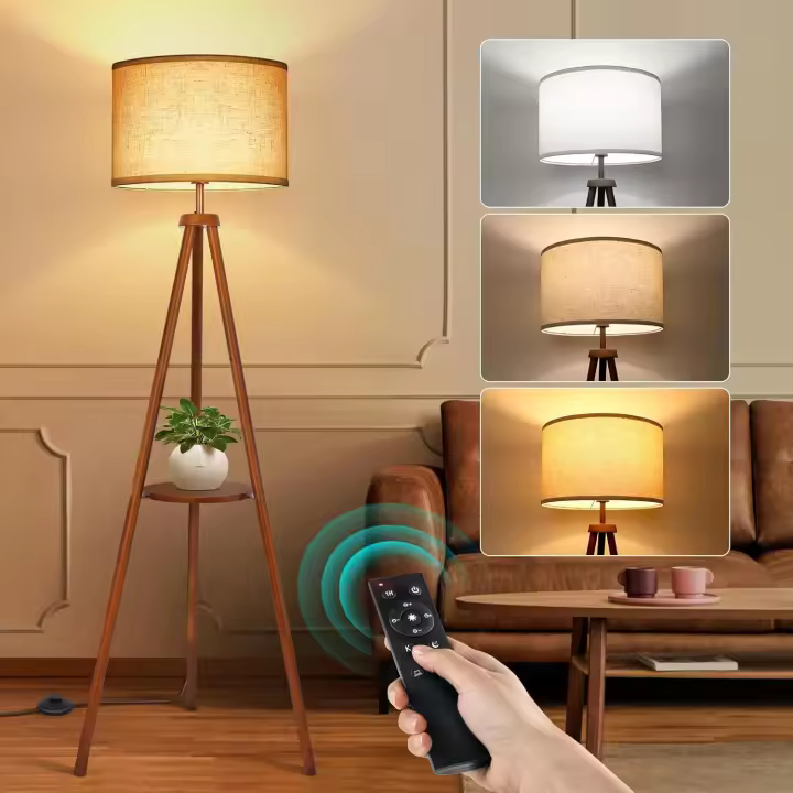 Lámpara de Pie con Control Remoto Ajustable a la Luz y 4 Temperaturas de Color Temporizadores 1H - 1