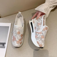 Cuña de malla con lentejuelas para mujer, zapatillas de deporte transpirables con plataforma de oro blanco, zapatos casuales que aumentan la altura - details 10