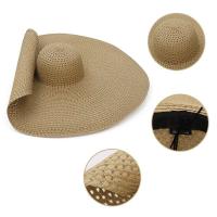Sombrero de paja de verano con protección UV para mujer, sombrero grande para viajes al aire libre, sol, 25CM - details 3