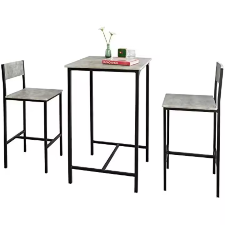 Mesa Alta de Bar + 2 Taburetes Juego de Barra Set de Mesa y taburetes ES - 1