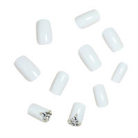 Uñas postizas cuadradas blancas con diamantes de imitación, puntas de uñas artificiales cuadradas, decoración DIY - details 4