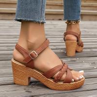 Zapatos de tacón con cordones para mujer, sandalias de gladiador de plataforma de verano, zapatos de playa casual resort con tiras al tobillo - details 24