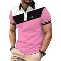Cuello polo de negocios informal para hombre, camisa de manga corta con estampado digital 3D, bloques de color, moda de verano - details 3