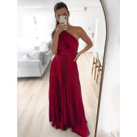 Vestido largo de fiesta suelto para mujer, informal, plisado, con hombros descubiertos - details 11