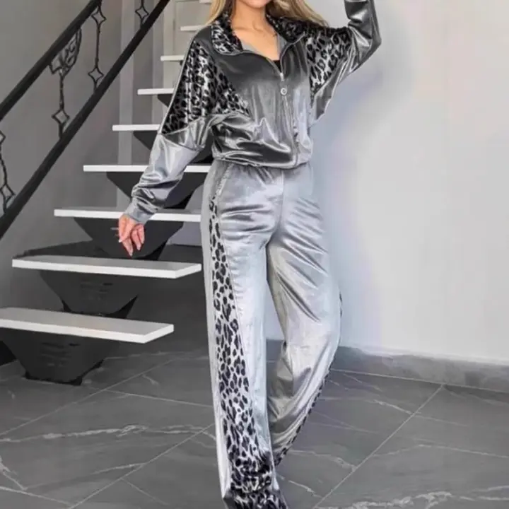 Conjunto de dos piezas para mujer, chaqueta con cuello informal y pantalones elásticos, pantalones de mujer - 1