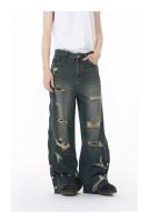 Ropa de hombre nuevo estilo calle americana agujero deshilachado industria pesada moda personalizada versátil lavado jeans sueltos tendencia - details 3