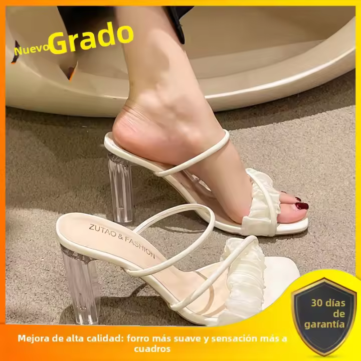 Sandalias de Cristal de Tacón Alto Zapatillas de Mujer Modernas y Versátiles - 1