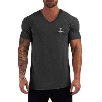 Camiseta de manga corta con cuello en V para hombre, prenda deportiva de algodón, ajustada, transpirable, para correr al aire libre - details 4