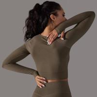 -Top Camisa deportiva de yoga de manga larga a rayas para mujer, sin costuras, que absorbe la humedad - details 40