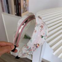 Diadema de encaje bordado de estilo coreano, borde ancho, lazo Floral, cuerda para el cabello, decoración de banda para el cabello con diamantes de imitación y flores de hadas - details 14