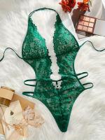 Body de Encaje Verde Esmeralda con Detalles Recortados y Bordes Festoneados – Body Sensual para Mujer, Mezcla Suave de Poliéster, Lavado a Mano, Ropa Romántica |   Diseño Elegante en Encaje con Bordados Festoneados - details 26