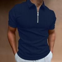 Camiseta de hombre Camiseta POLO elástica de manga corta con cremallera a rayas Top Color sólido - details 2