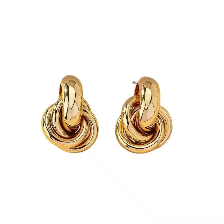 Pendiente De Anillo Con Nudo En Oro Y Plata Para Mujer Obega Joyería De Moda Brillante Para El Día Estilo Clásico Geométrico - 1