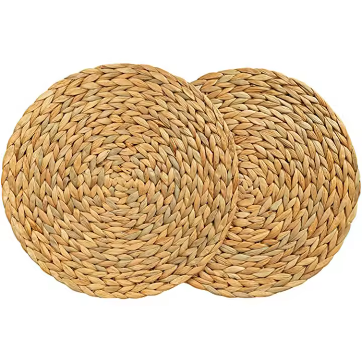 Mantel Individual redondo de jacinto de agua, tapetes de mesa de mimbre tejidos de calidad, 38cm, 2 paquetes - 1