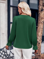 Blusa de retazos de encaje hueco para mujer, elegante camisa de manga larga para oficina, Tops elegantes sólidos sueltos, ropa de moda de otoño - details 20