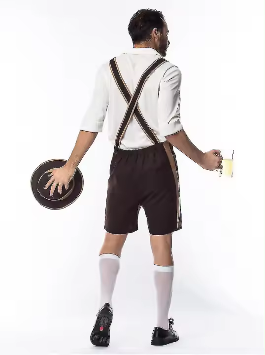 Hombres bávaros Lederhosen Oktoberfest alemán pantalones cortos tradicionales cerveza chico disfraz BSSM - 1