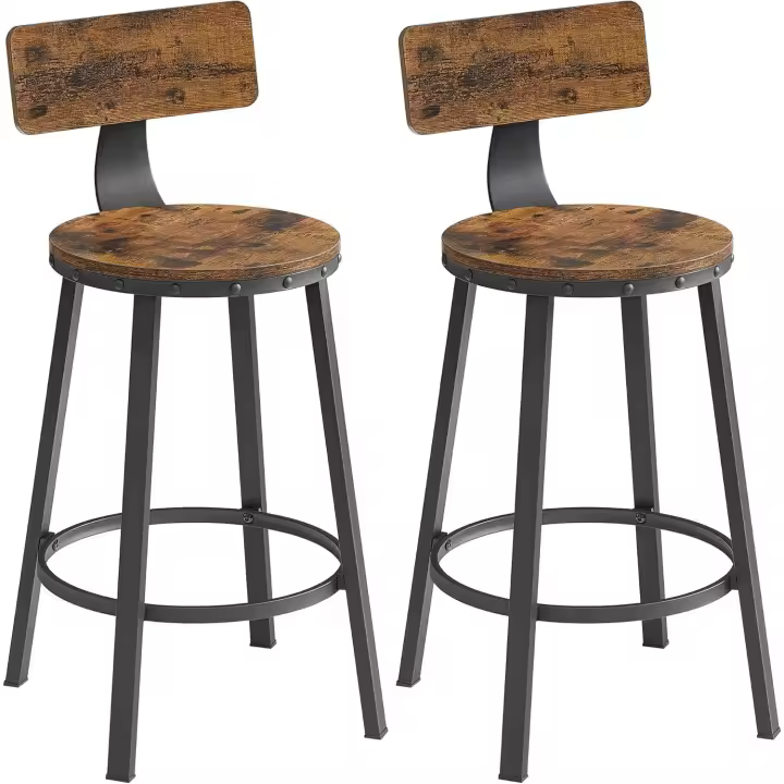 taburetes Altos con Respaldo, Marco de Acero, Asiento de 73 cm de Alto, fácil Montaje, Industrial, Gris y - 1