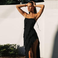 Vestidos Halter para mujer, vestido de temperamento con borde de oreja de madera dividido, Espalda descubierta, Verano - details 22