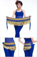 TRE Cinturón de terciopelo para danza del vientre, bailarina india, pañuelo de cadera, cuentas y tres monedas de rendimiento de entrenamiento - details 13