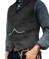 Chaleco de negocios, chaqueta informal ajustada, chalecos para hombre de groso, traje de boda para hombre, chaleco marrón de lana de boda Tweed - details 2