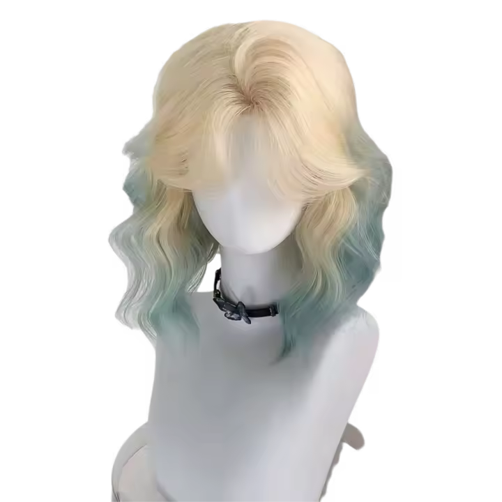 Peluca Bob sintética de cuero cabelludo simulado, color rosa y azul, Cosplay Harajuku, pelucas onduladas cortas y rizadas, cubierta completa para la cabeza, peluca sintética en capas para Halloween - 1