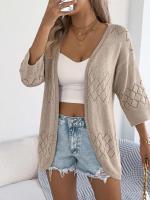 Cárdigan de punto con huecos de diamantes para mujer, Tops informales a prueba de sol, Color sólido, vacaciones de verano - details 14
