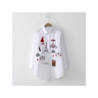 Blusa De Algodón Blanca Casual Para Mujer Cuello En V Con Botones Manga Larga Bordada Estilo Casual Blusa Transversal - details 4