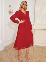 Vestido largo de manga larga con cuello en V para mujer, vestido elegante de corte en A, Color liso Vintage, estético, nuevo en oferta - details 8