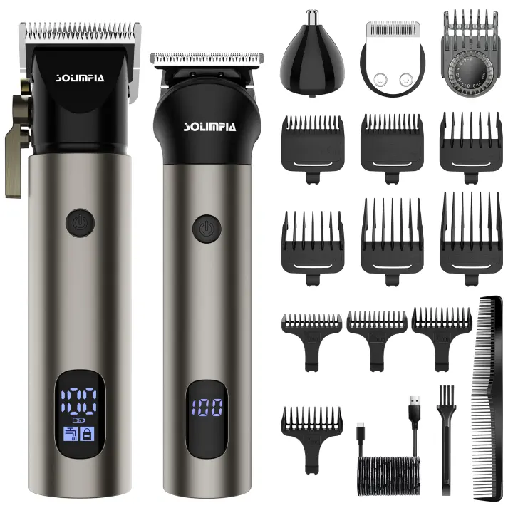 Solimpia-Juego de cortapelos con cuchilla en T para hombre, máquina de corte de pelo, cortadora de pelo inalámbrica, color bronce - 1