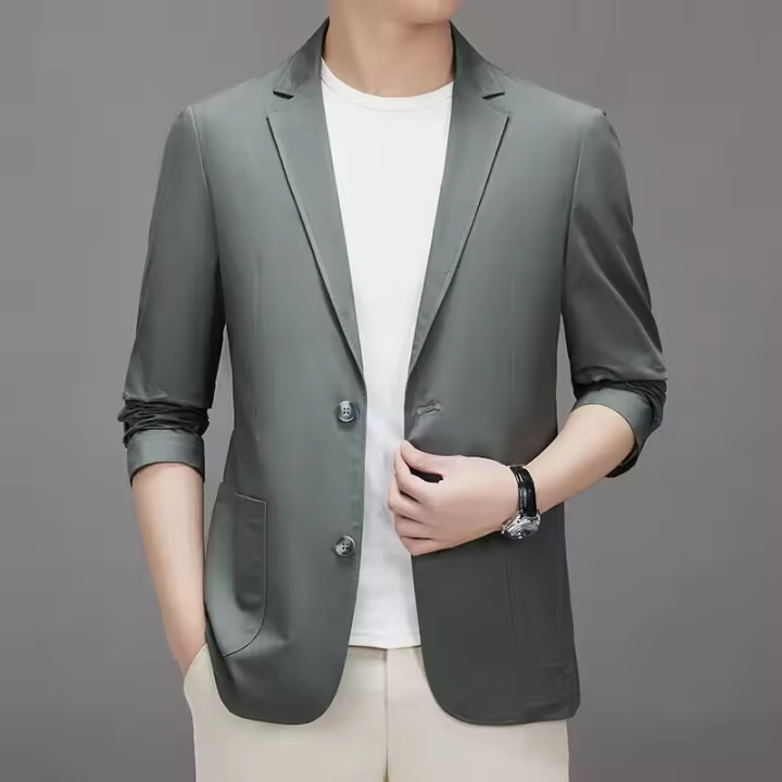 Traje de Algodón con Cuello para Hombres Primavera-Otoño 2025 Estilo Sencillo y Cómodo para Hombres Mayores de Negocios Casuales - 1