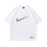 Camiseta Deportiva de Algodón Puro para Hombres Cuello Redondo, Estampado de Logotipo Delantero, Estilo Básico Casual para el Verano - details 0