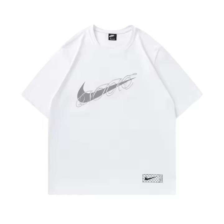 Camiseta Deportiva de Algodón Puro para Hombres Cuello Redondo, Estampado de Logotipo Delantero, Estilo Básico Casual para el Verano - 1