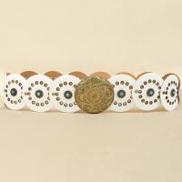 Cinturón de disco bohemio ancho exagerado con remaches, pretina de cuero occidental ajustable Y2k turquesa para mujer, cinturón Vintage para chica picante - details 3