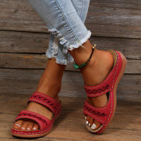 Pantuflas de gran tamaño con costuras retro, antideslizantes, de punta redonda, sandalias casuales de una sola tira para mujer. - details 4