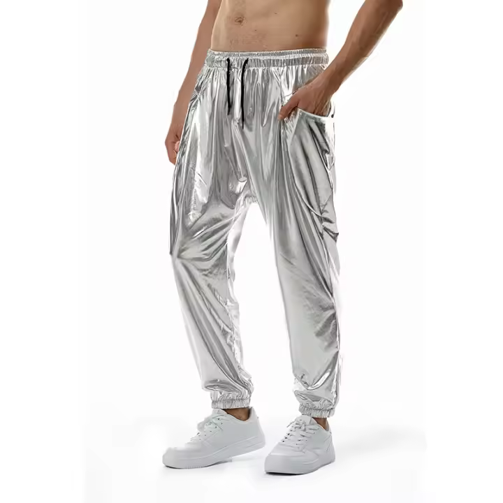 Modo brillante o métallique survêment pantalones de survêment Hip Hop décontracté poche Cargo pantalon Disco danse fête Festival bal Streetwear - 1