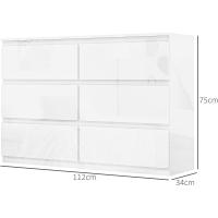 Cómoda con 6 Cajones Cómoda de Dormitorio Moderno con Diseño Anti-vuelco Cajonera para Salón Pasillo 112x34x75 cm Blanco Brillo - details 6