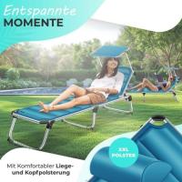 Silla portátil ergonómica con techo plegable, respaldo ajustable, tumbona de playa azul petróleo. - details 1