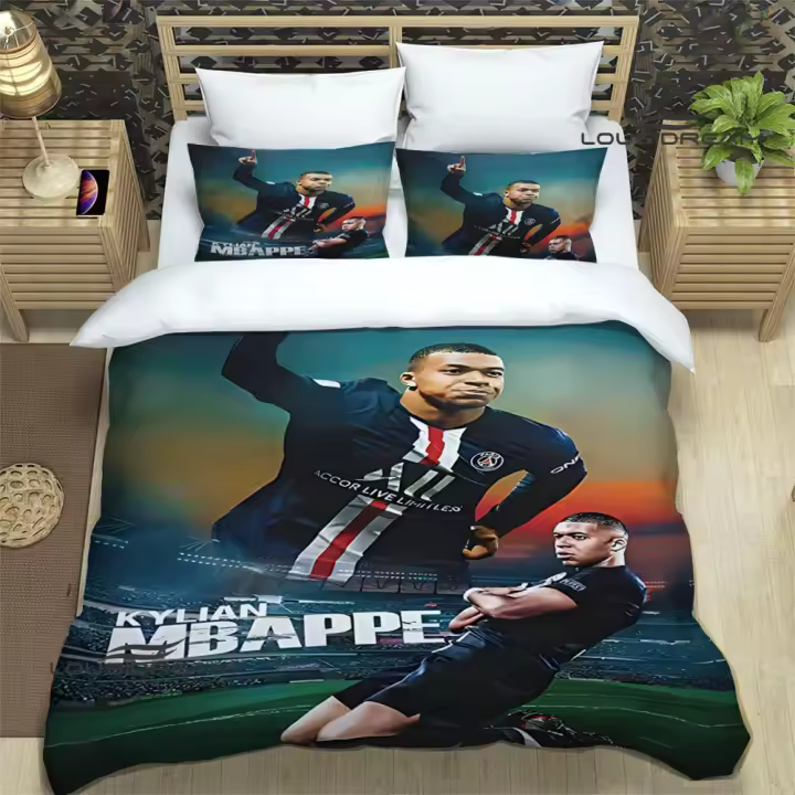 Exquisito Conjunto de Ropa de Cama 3D K-Kylian Mbappé Cubierta de Edredón, Almohada, Funda de Cama - 1