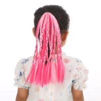 Caja sintética trenzada cola de caballo elástica Hip-hop niñas trenzas sucias banda de goma gradiente coloridas pelucas con lazo para niños/adultos - details 8