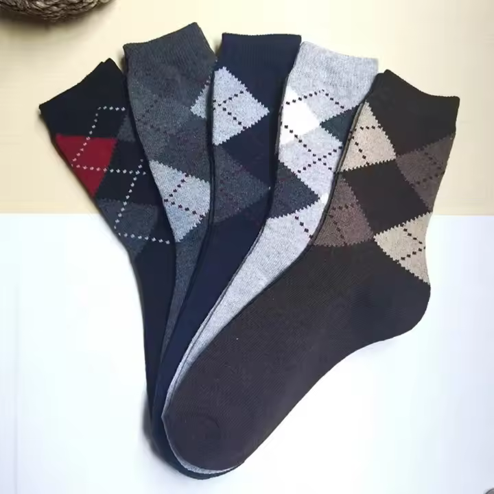 Calcetines de Lana con Patrones de Diamante Cálido Inverño Medio Largo - 1