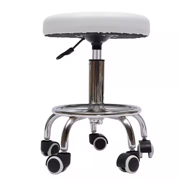 Taburete enrollable ajustable, asiento de trabajo, silla giratoria, herramienta de garaje, cojín de PU blanco - 1
