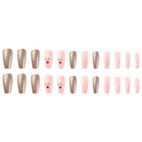 Uñas postizas reutilizables con estampado de alce de Navidad, uñas falsas rosas, decoración DIY, dulce y encantador - details 0