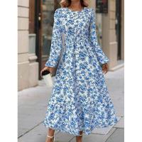 Vestido de manga larga con cuello redondo para mujer, elegante, floral, retro, nuevo - details 3