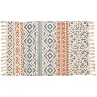 Alfombra Interior y Exterior, Alfombra Bohemia de Algodón con Flecos, Pequeña Alfombra Tejida a Mano para Salón Dormitorio, Alfombra de Diseño Moderno para el Hogar, Alfombra de 60x90 cm - 1