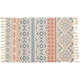 Alfombra Interior y Exterior, Alfombra Bohemia de Algodón con Flecos, Pequeña Alfombra Tejida a Mano para Salón Dormitorio, Alfombra de Diseño Moderno para el Hogar, Alfombra de 60x90 cm - 1