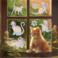 Pegatina De Ventana Anticolisión Suncatcher Arcoíris Gato Estrellas Luna Decoración De Navidad PVC Moderno Para Baño Y Vidrio - details 6